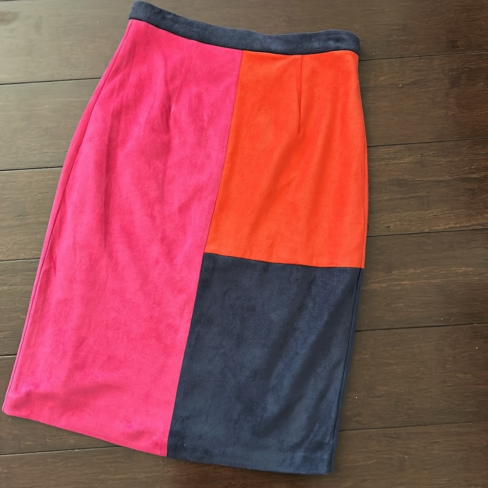 Julie Brown NYC Color Block Suede Pencil Skirt, Spring Pencil Skirt, Preppy, Sm.